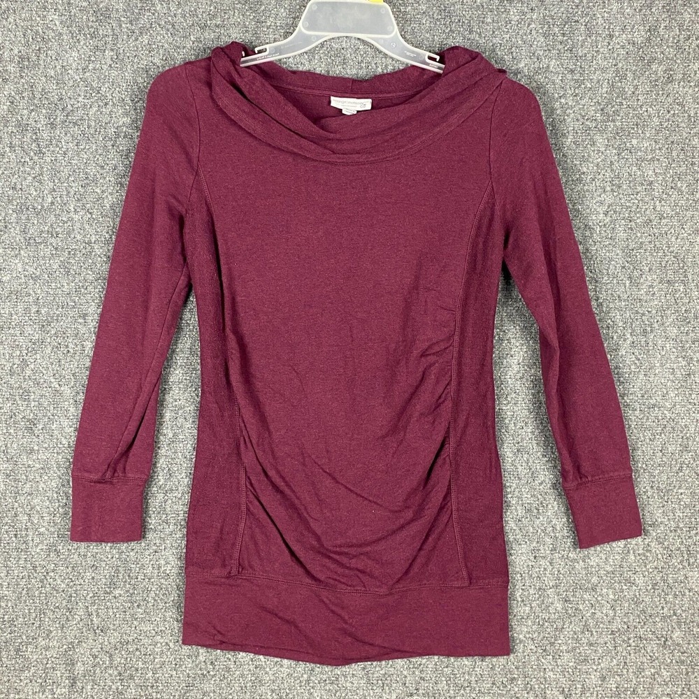 Liz Lange Maternity Top Women's XS Long Sleeve Burgundy Cotton Blend Cowl Neck